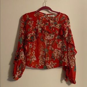 Red sheer floral blouse